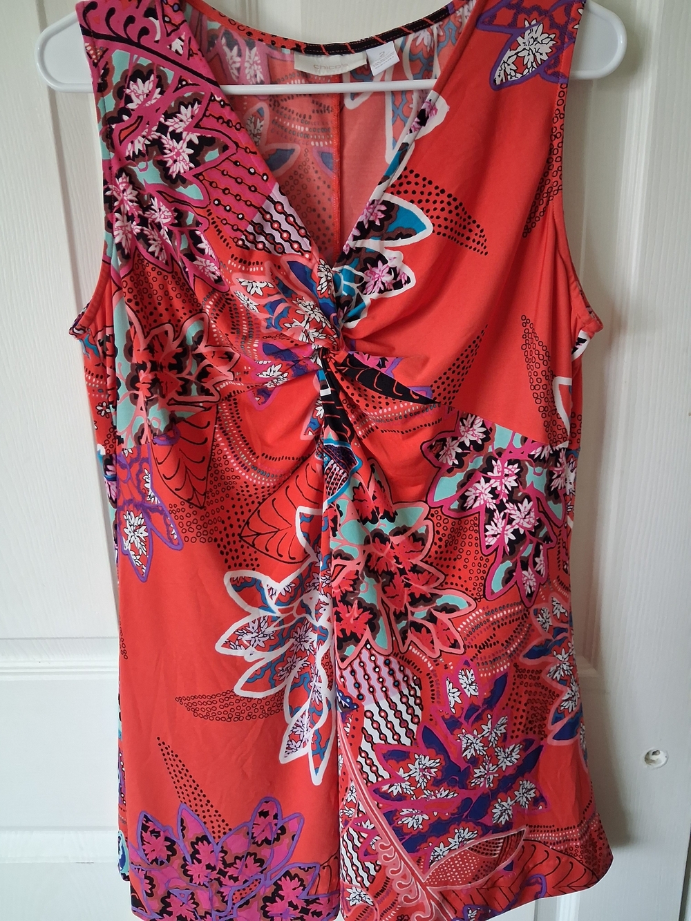 Chico's Coral Multi Twist-Front Floral Tank